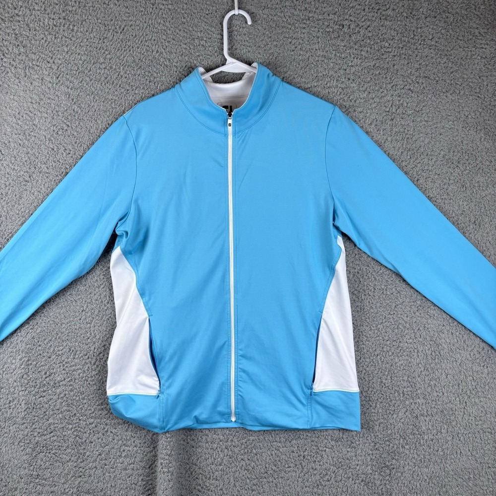 Footjoy FJ Golf Jacket Womens L Light Blue Full Zip Pockets Performance